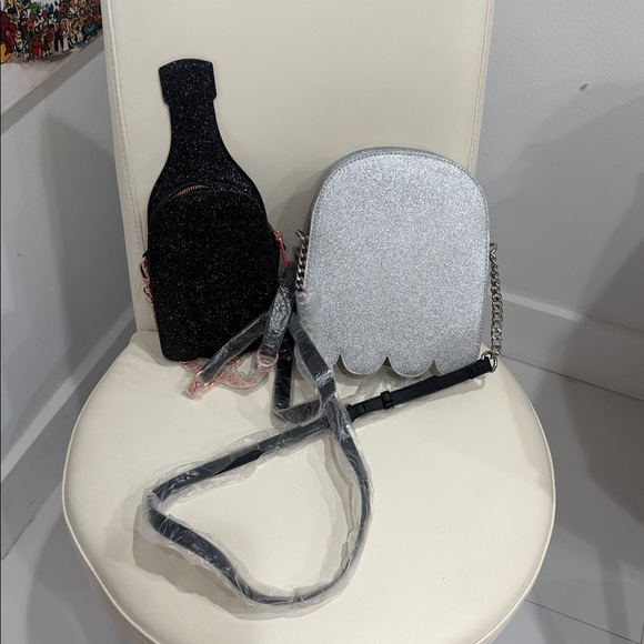 BUNDLE of 2 Sparkly Black/Pink Champagne and Silver Ghost Crossbody Bags - Picture 4 of 6